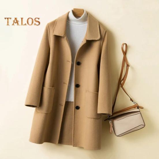 Women Winter Coat Formal Business Style Turn-down Collar Single-breasted Mid Length Overcoat OL Commuting Jacket Solid Color Thick Outerwear