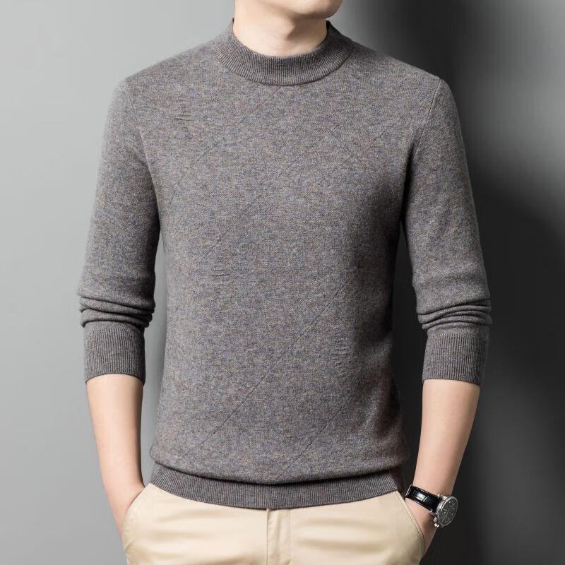 Yiliteng Men's 100% Lambswool Mock Neck Sweater