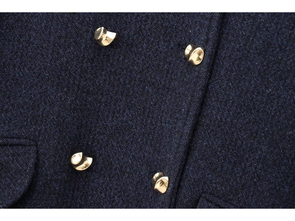 European & American Style Double-Breasted Wool Blend Short Blazer Cape with Midi Skirt