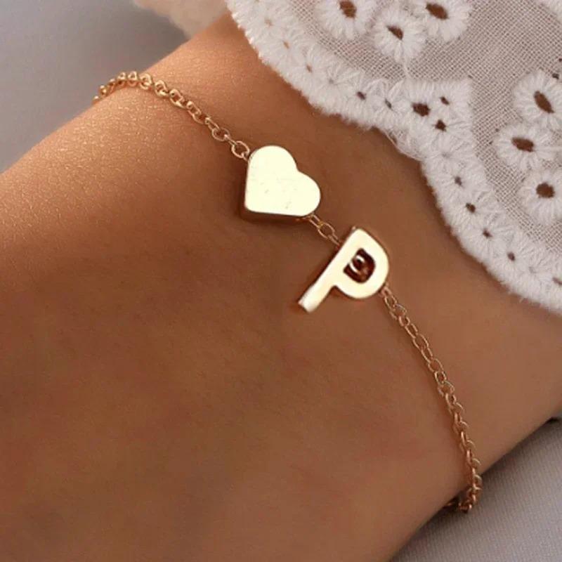 26 English Initial Letter Bracelets for Lovers Men Women 2026 New Simple DIY Personalized Name Alloy Bracelets Zircon