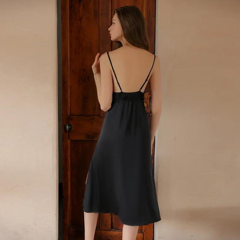 Women's Pajamas Deep V Tie Bust High Slit Sexy Pajamas Spaghetti Strap Dress Pajamas