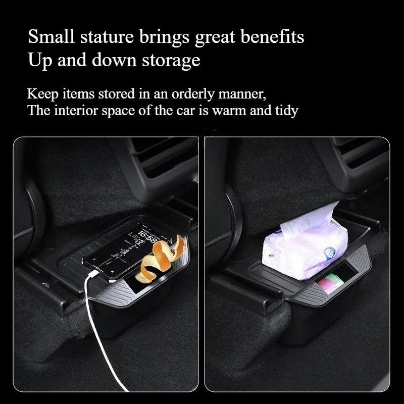 Rear Center Storage Box TPE for Tesla Model Y Juniper 2021-2025 Waterproof Trash Can Tissue Storage Placement Car Accessories