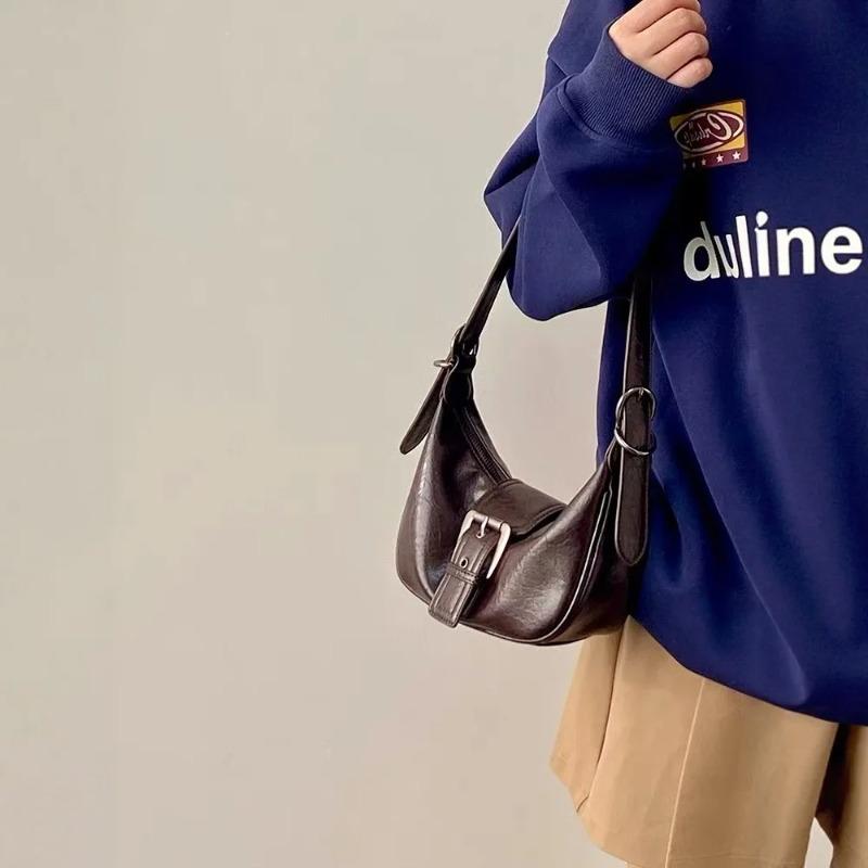 Maillard Solid Color PU Leather Women's Shoulder Bags Simple Versatile Ladies Underarm Bags Retro Casual Female Messenger Bag