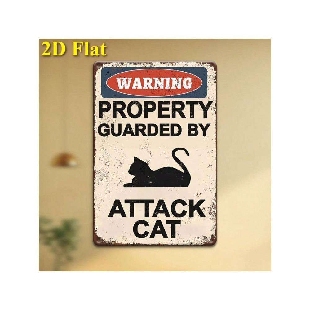 Angry Cat Warning Metal Sign Retro Garage Wall Decor