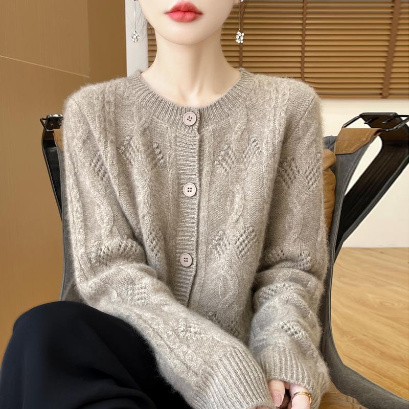 

Женский кардиган Qinghe Cashmere из 30% кашемира - Мягкий и теплый свитер из шерстяной смеси L коричневый