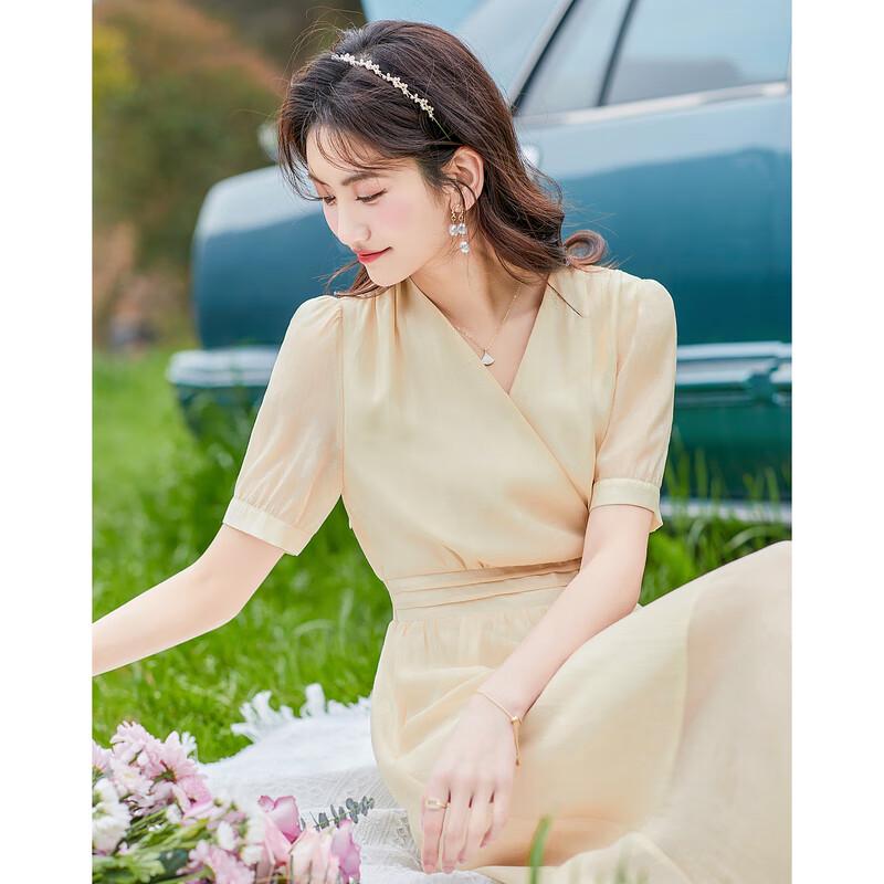 

Sishui Nianhua Women s Elegant Mid-Length V-Neck Dress XL