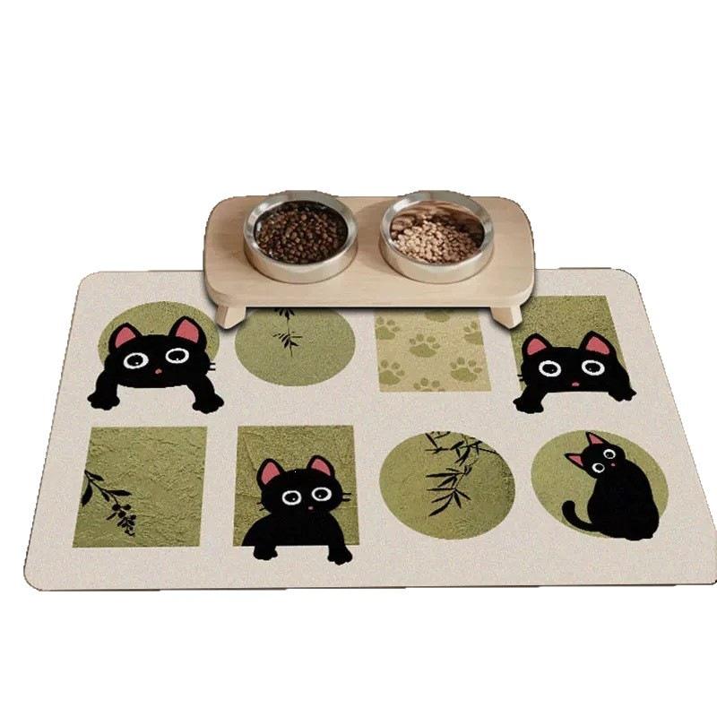 Large Cartoon Pet Placemat for Cats and Dogs - Spill-Proof, Absorbent, Non-Slip, Easy-to-Clean.