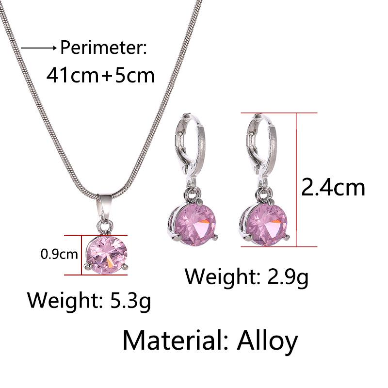 New Best-selling Fashion Jewelry Necklace Earrings Two-piece Round Multicolor Zircon Pendant Set.