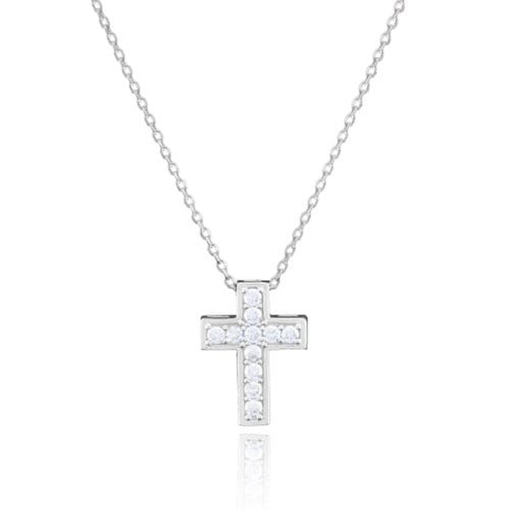 92.5 Silver Simulant Diamond Fashion Cross Necklace Ss029N