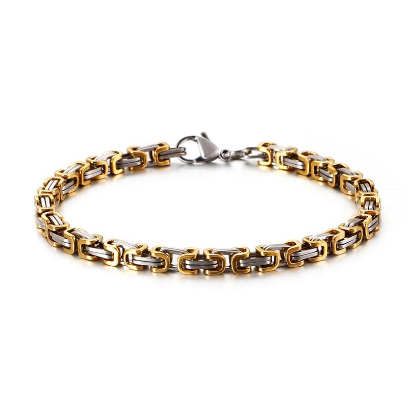 5mm Dubai Stainless Steel Byzantine Chain Bracelet Men Fashion Male Gold Color Wrap Bangle Biker Jewelry
