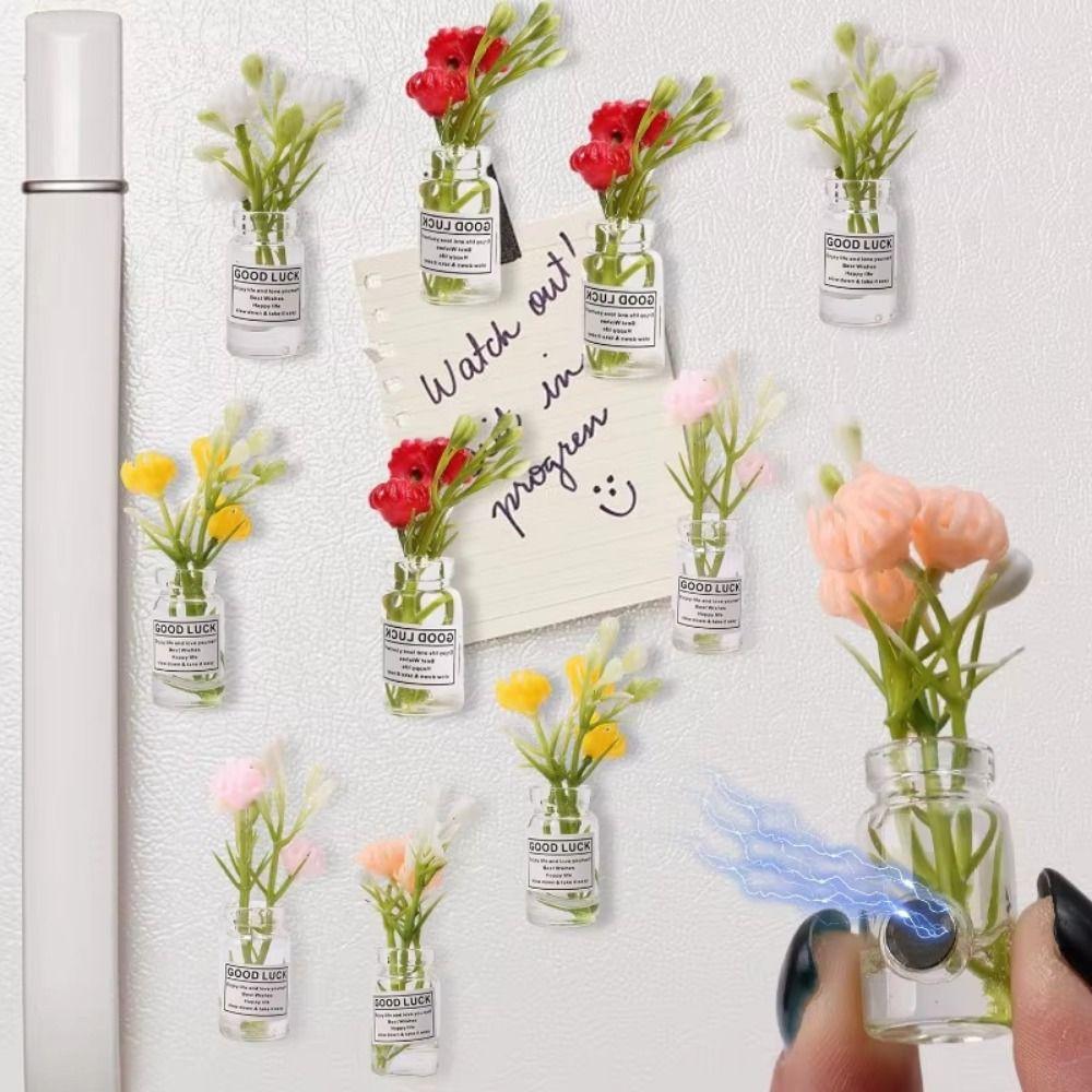 8Pcs Creative Mini Vase Magnets Handmade Cute Refrigerator Magnets  Office Decoration