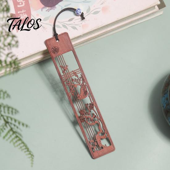 Hollow Pattern Bookmark Rosewood Bookmark, Plum Orchid Bamboo Chrysanthemum Carved Classic Wooden Traditional Chinese Style Wood Page Marker for Book