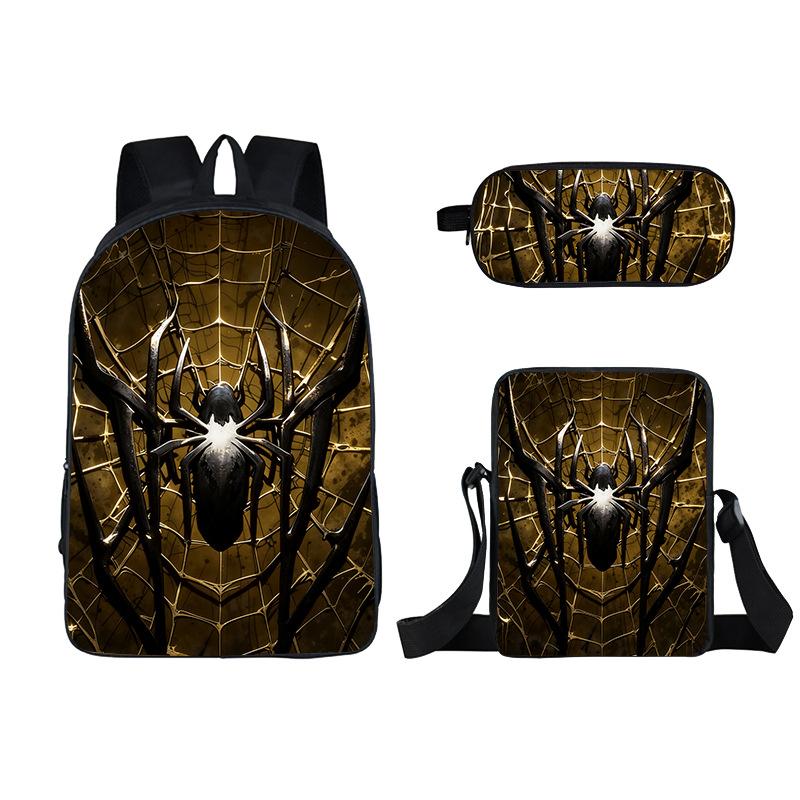 Flat Spider Pattern Schoolbags Cartoon Printed Children's Backpack Large Capacity Pencil Case Boys Girls Elementary School Students' Backpacks