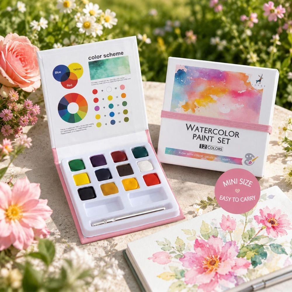 Portable Solid Watercolor Paint Set Solid Watercolor Kit Watercolor Paint Box Beginner Use