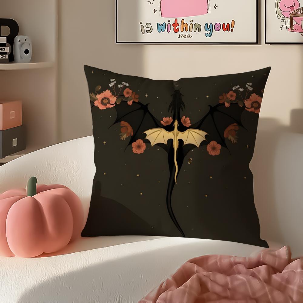 Epic Fantasy Fictional FFourth WWing Dragon Cushion Cover Pillowcase Short Plush Invisible Zipper Room Sofa Cushion Cover