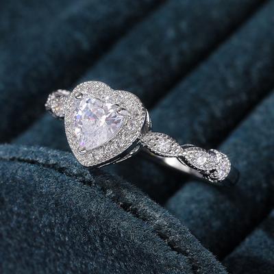Fashion Female Ring  Sterling Silver AAA Heart Arrow Love Heart Zircon Finger Rings for Women Birthday Party Gift