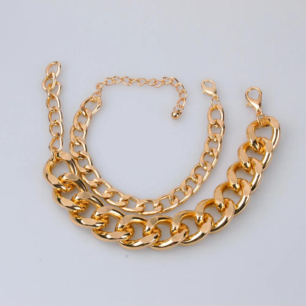 2pcs/set Stainless Steel Cuban Chain Bracelet Black Gold Solid Chain Personalized Unisex Wrist Jewelry Gift