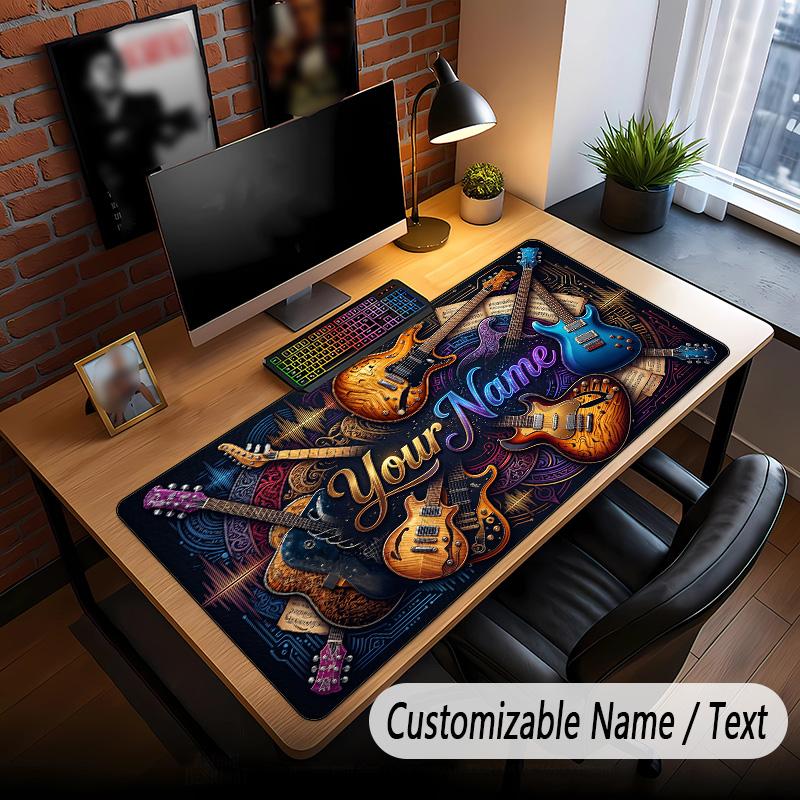 Music Guitar Theme Custom Mouse Pad Personalized With Name Text Customized Desk Mat For Office Home Decor