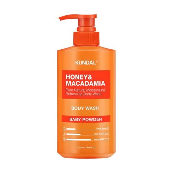 KUNDAL Honey & Macadamia Pure Body Wash Baby Powder 500ml – Gentle Moisturizing Body Cleanser