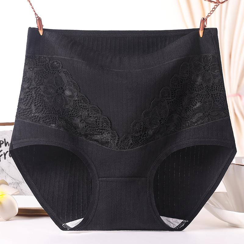Women's High Waist Underwear Plus Size Cotton Panties Lace Trim Breathable Briefs For Middle Aged Women