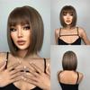 Short Orange Straight Bob Hair Synthetic Wigs with Bangs Orange Colorful Cosplay Party Wig for Women Heat Resistant Fiber Daily