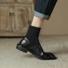 [Genuine Leather Handmade Women's Shoes] Autumn and Winter Round Head Coarse Heel Martin Boots Women's Boots Skinny Boots Women