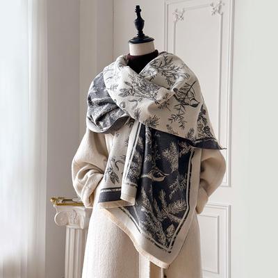 New Two-Sided Magpie Print Scarf for Women Warmer Winter Cashmere Pashmina Scarves Shawls Female Thick Blanket Wraps Foulard