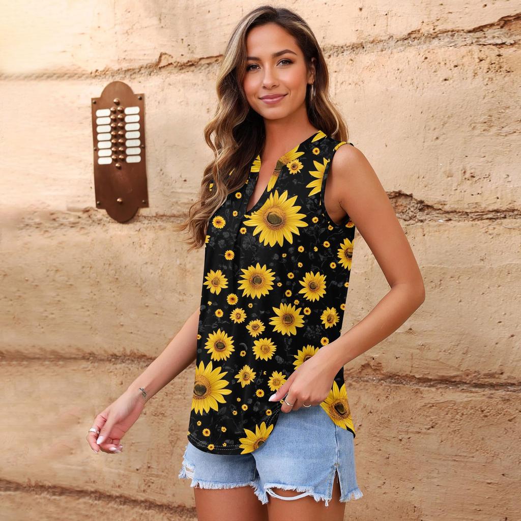 Womens Casual V Neck Loose Color Sleeveless Top T-shirt Summer Tank Tops For Women Tank Camisole Sleeveless Basic Tops