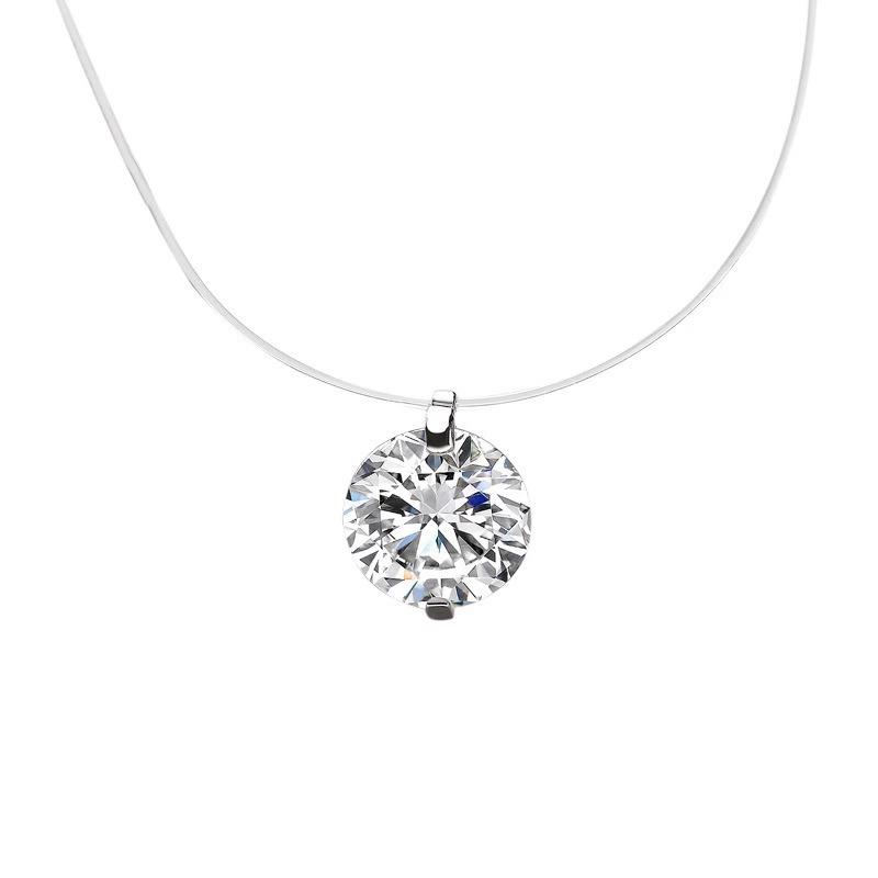 Transparent Fishline Diamond Pendant for Women, Invisible Necklace with Large Drop-shaped Zircon, Clasp Chain for Collarbone, Mermaid Tear Necklace