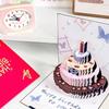 Creative 3D Birthday Card with Popping Up Cake and Butterfly Pattern Light Up Musical Greeting Card Set for Party Gift D57B