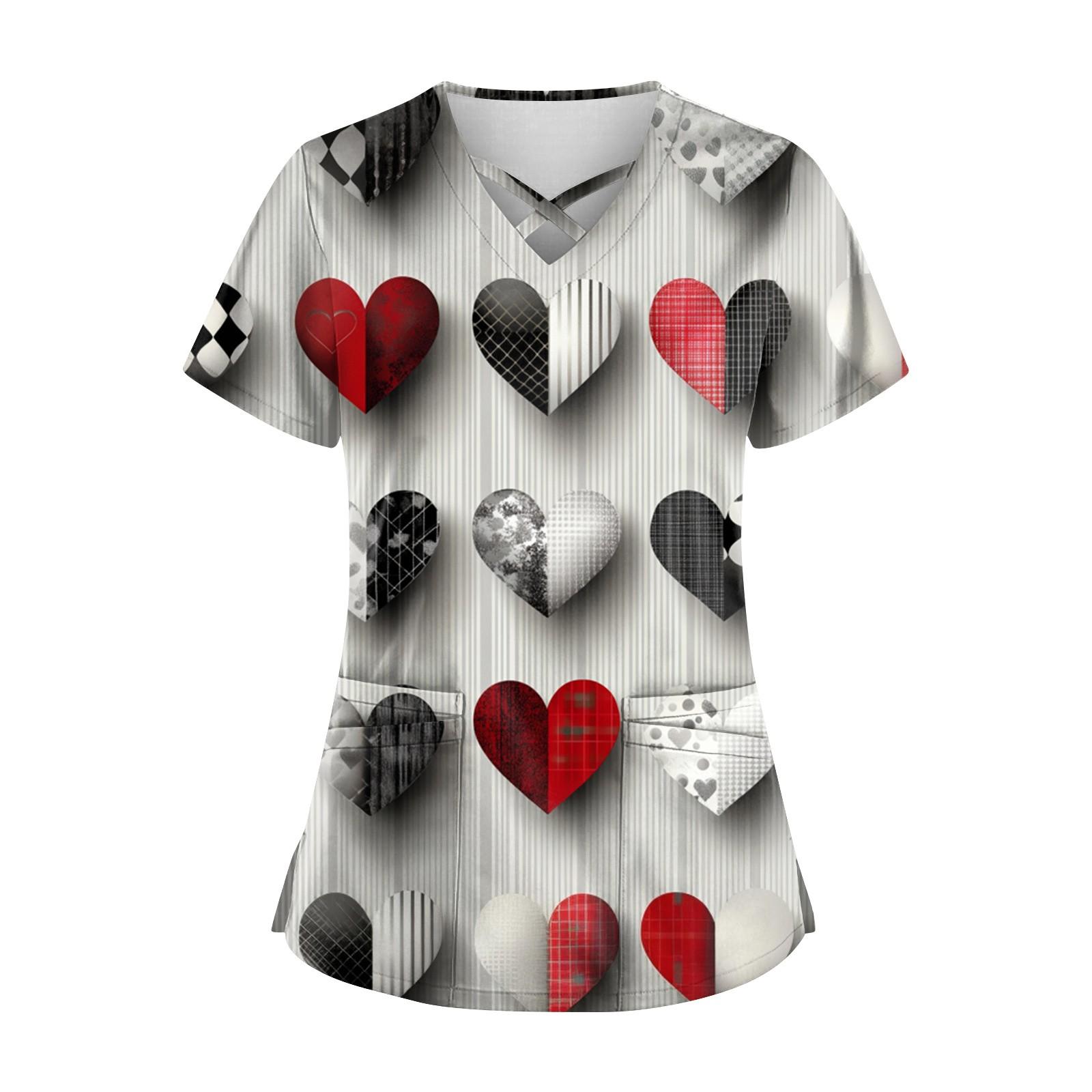 

Женский топ с коротким рукавом и V-образным вырезом, принтом ко Дню святого Валентина, карманом Dry-nurse L