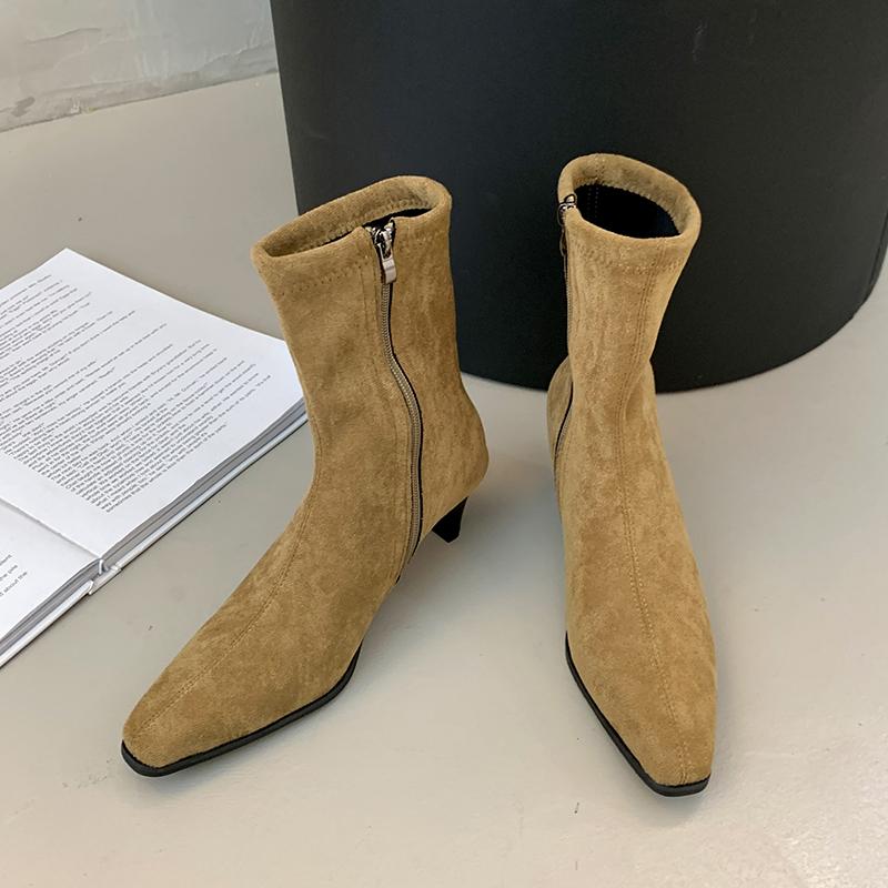 Autumn Winter Fashion Pointed Toe Women Ankle Boots Fashion Low Heels Short Booties Street Style Party Stripper Female Shoes 35