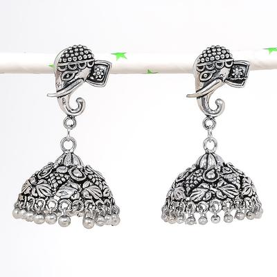 Natural Indian Look Jhumki Gemstone Silver Tribal Bali Earring 2.05" L9b96