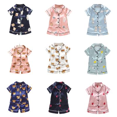 Baby Pyjamas Boys Girls Two Piece Satin Sleepwear Summer Short Sleeve+Shorts