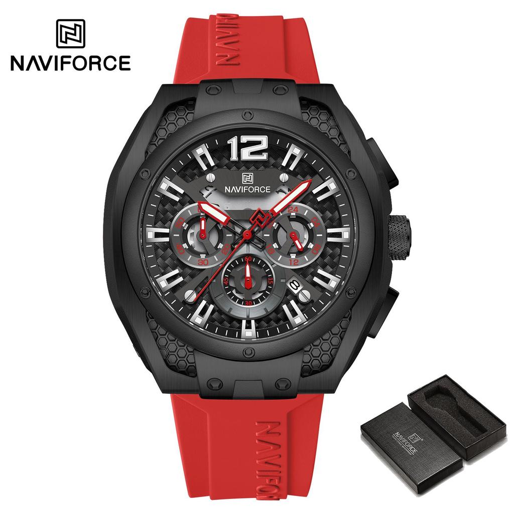 NAVIFORCE Original Quartz Watch for Men Luminous Pointer Calendar Chronograph Silica Strap 30m Waterproof Outdoor Multifunctional Men's Watch NF8063