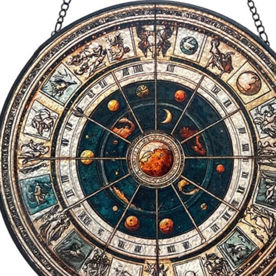 Bunter Acryl-Sonnenfänger Astrologisches Rad Tierkreiszeichen Fensterhänge-Dekoration Buntglas-Effekt Sonnenfänger-Panel für Haus Garten Dekoration