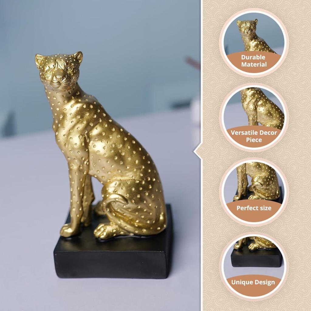 Decorative Golden Cheetah Statue | Luxury Animal Showpiece for Home, Office, Living Room, Table & Study Desk