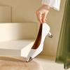 Women Pumps Natural Leather 22 -24 .5 Cm Length Cowhide Upper Metal Square Toe Elegant Stiletto Heel Shoes High Heels