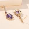 Luxury Female Purple Red Square Zircon Stone Drop Dangle Earrings Unique Gold Color Evening  For Women