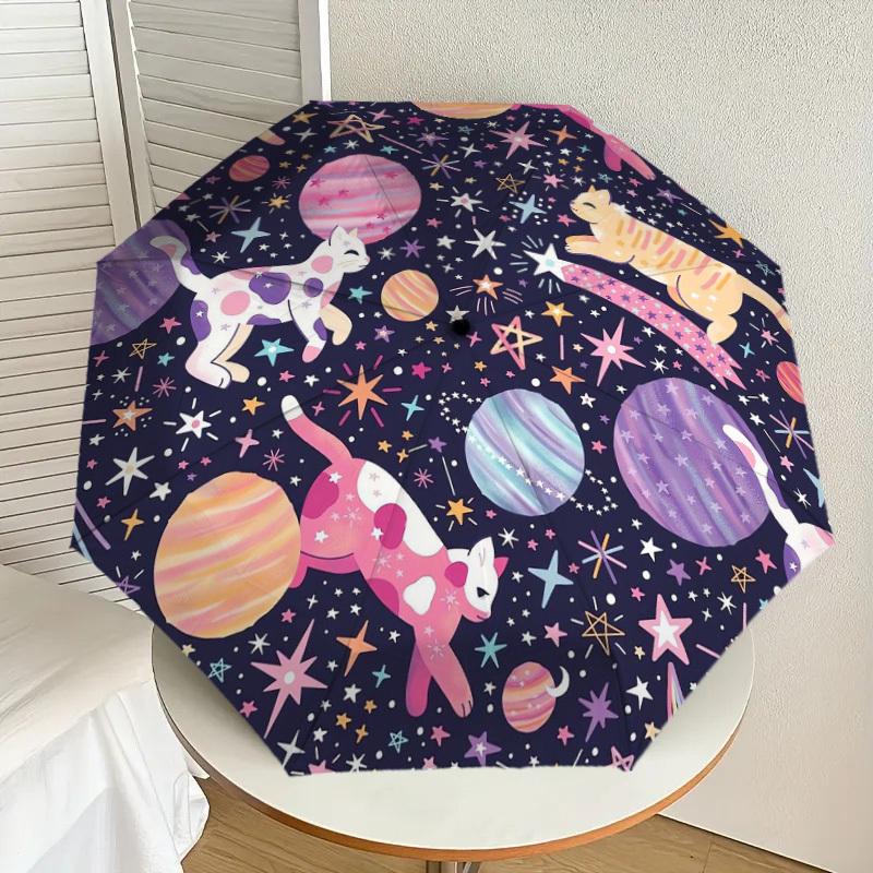 

1pc Space Cats Adventure Umbrella with Plastic Handle,Suitable for All Seasons Home Travel Outdoor UmbrellaDD1521