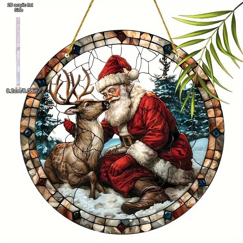 1pc Santa Claus Christmas Stained Glass Door Hanger Window Hanging Pendant Suncatcher Window Decor, Novelty Home Decor, Perfect Durable for Bedroom