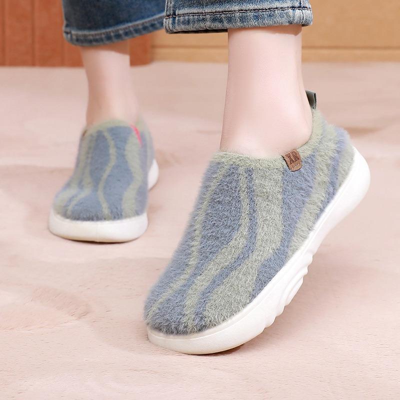 Autumn new shoes women's color matching plush casual daily single shoes soft sole comfortable and lightweight one-pedal women's shoes