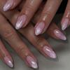 24Pcs Metallic Cat Eye French Sheer 3D Textured Almond Medium Nude Pink Press On Fake Nails