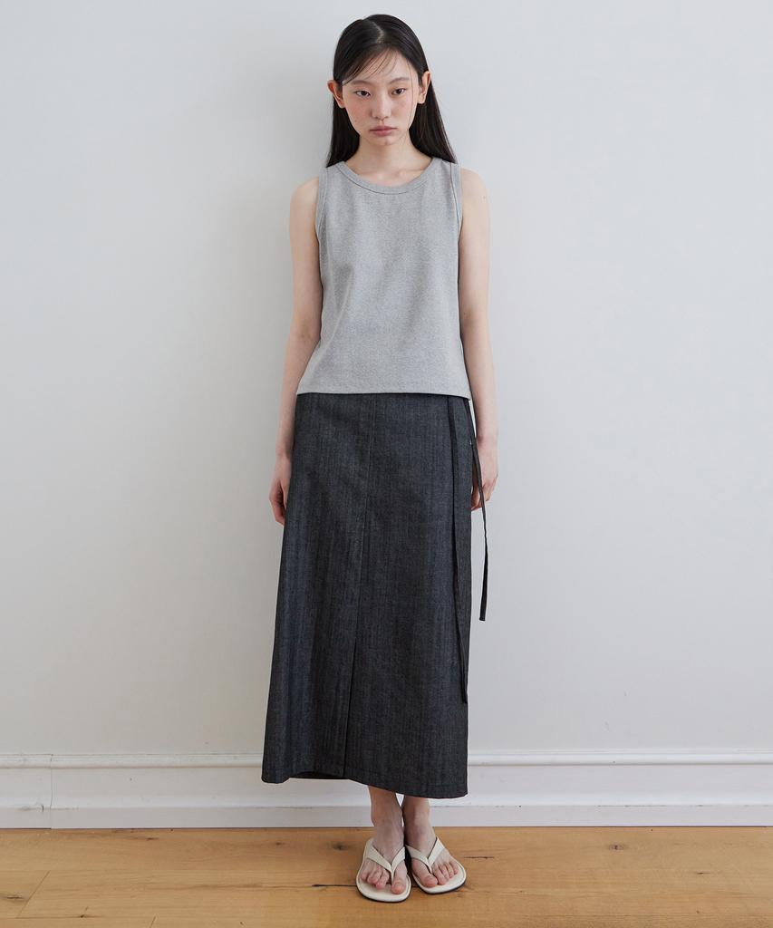 Step Around Belted H-Line Skirt_Black Denim