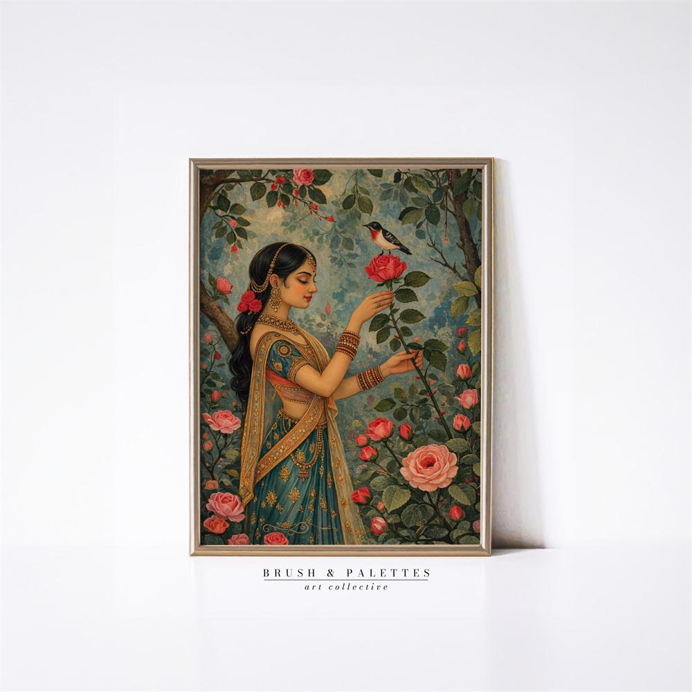Indian Woman Portrait Prints Vintage Style Indian Woman Chai Break Art Print Poster Vibrant South Asian Home Decor Canvas Prints