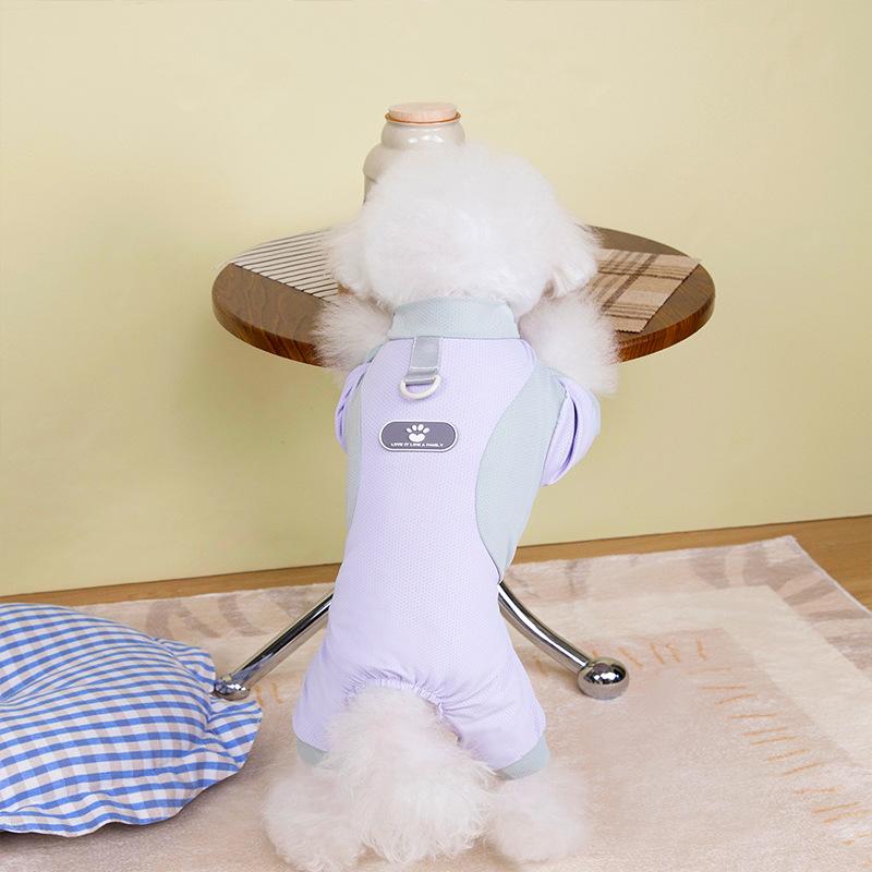 Summer dog breathable thin small dog skin label ice silk mesh four feet cool clothes teddy bear pet clothes