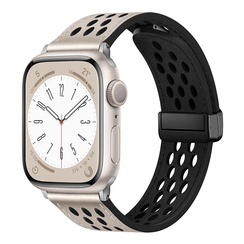 Silicone+Leather Strap For Apple Watch Ultra2 Band 49mm 45mm 41mm 40mm 44mm 42mm Magnetic Bracelet iWatch Series 9 8 7 SE 6 5 4 3
