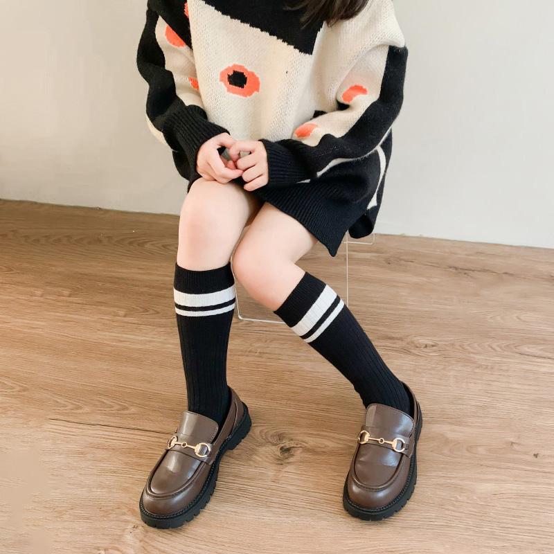 Letter Stripe Kids Girl Knee HighSocks Fashion Balck White Children Stockings Soft Cotton Knee Protection Long Sock Sokken Sox