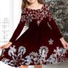 Spring Girl Casual 3D Red Flower Snowflake Print Round Neck Long Sleeve Dress Kid Princess Dress