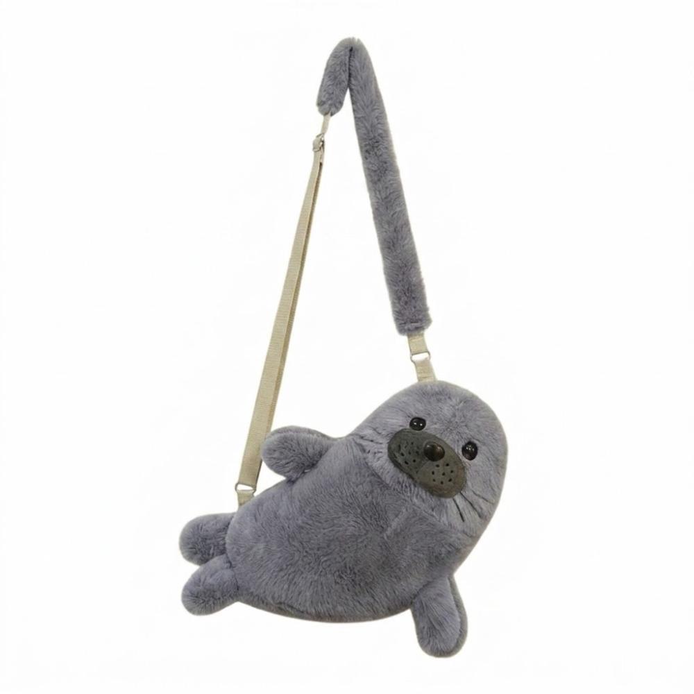 Soft Fluffy Cute Seal Shoulder Bag Lightweight Cartoon Phone Bag Adjustable Straps Fabric Crossbody Bag Women's Accessories